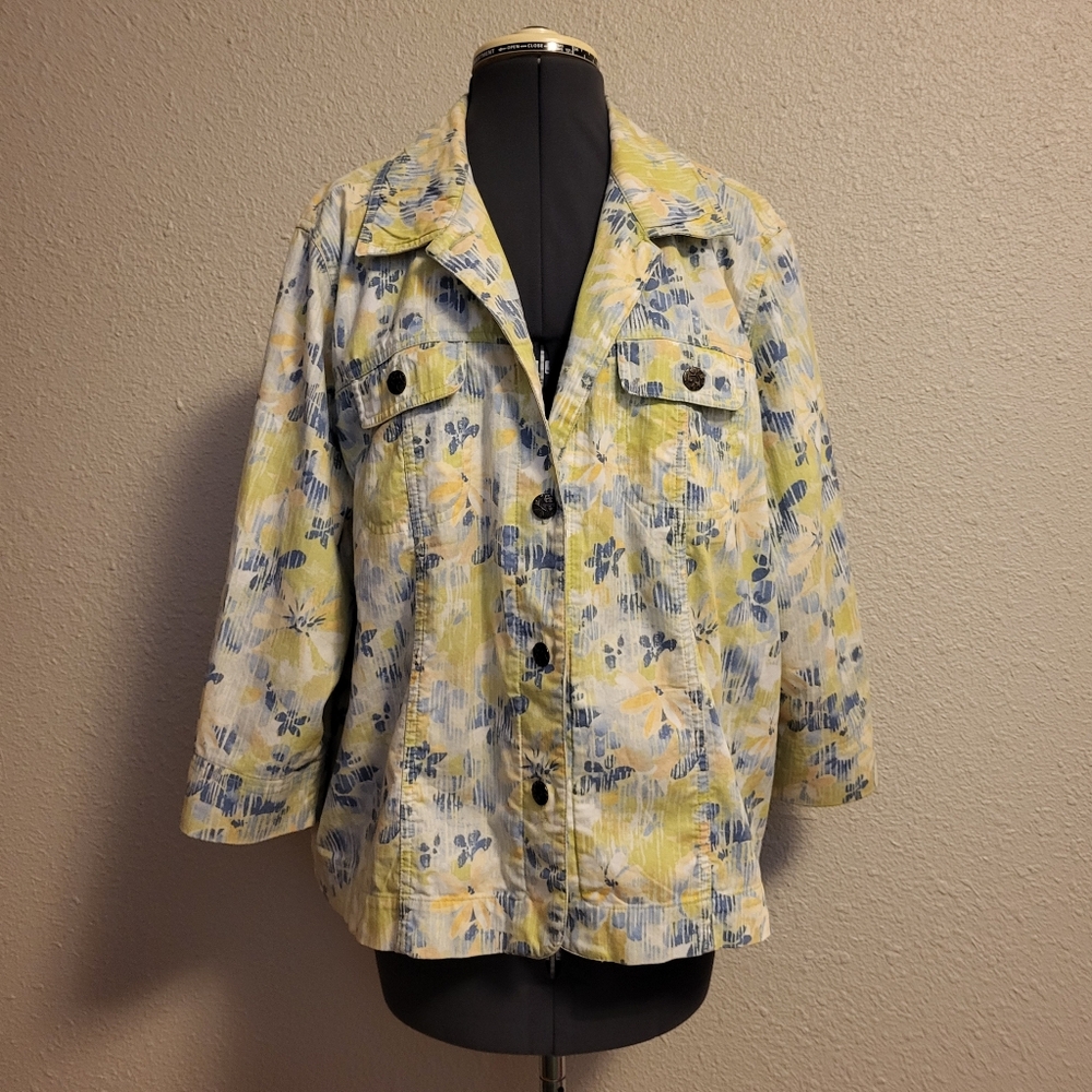 City Blues by Koret Green/Blue/White/Peach Button-Up Jacket Size Large